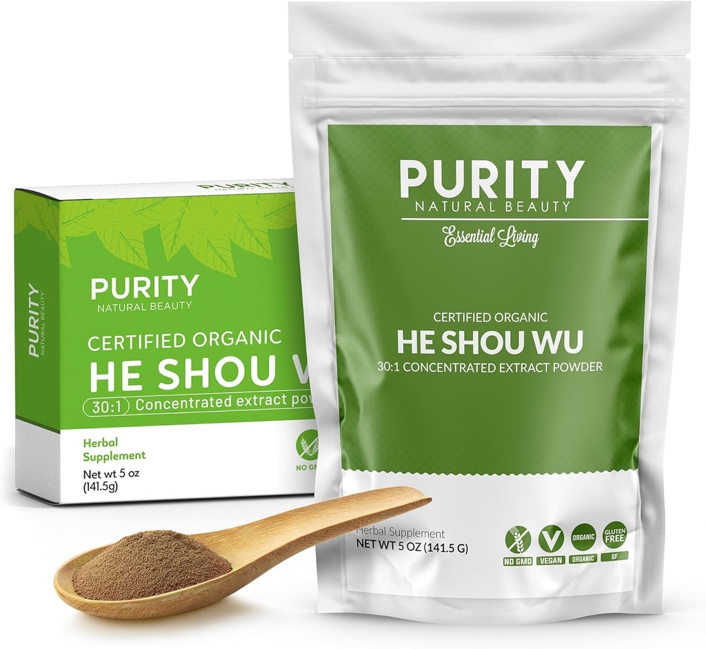 인증 유기 He Shou Wu - 30 : 1 농축 - Fo-ti의 큰 5oz 가방 - 유기 Foti 추출물 - Fo ti He Shou Wu 유기 플러스 무료 대나무 Spoon