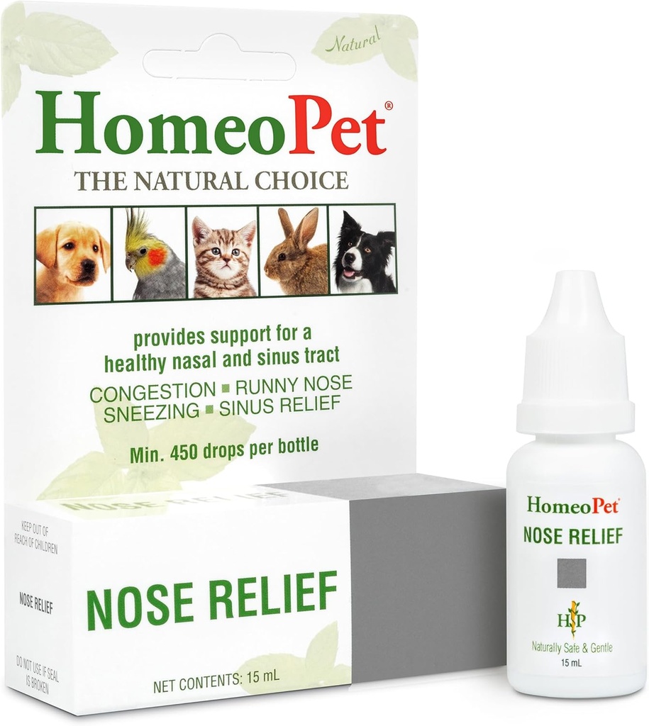 HomeoPet Nose Relief, 고양이, 개 및 기타 작은 동물, 15 밀리미터에 대한 안전하고 자연적 인 보충