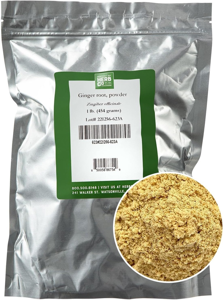 MONTEREY BAY HERB CO. Ginger Root Powder | Pungent Spice | 음식에 추가 | Bath Soaks & Body Scrubs 사용 (1 파운드, 파우더)