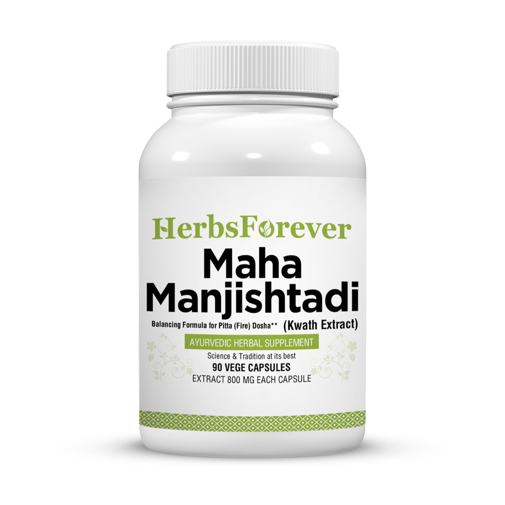 Herbsforever Manjishtadi Kwath 캡슐 | 피부 건강 및 해독을위한 Ayurvedic 초본 보충 | 90 Veg 캡슐, 800 mg 각 | 전통 웰컴