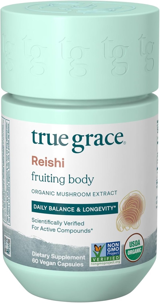 True Grace Mushroom Reishi Daily Balance & Longevity - 60 개 캡슐 - 유기