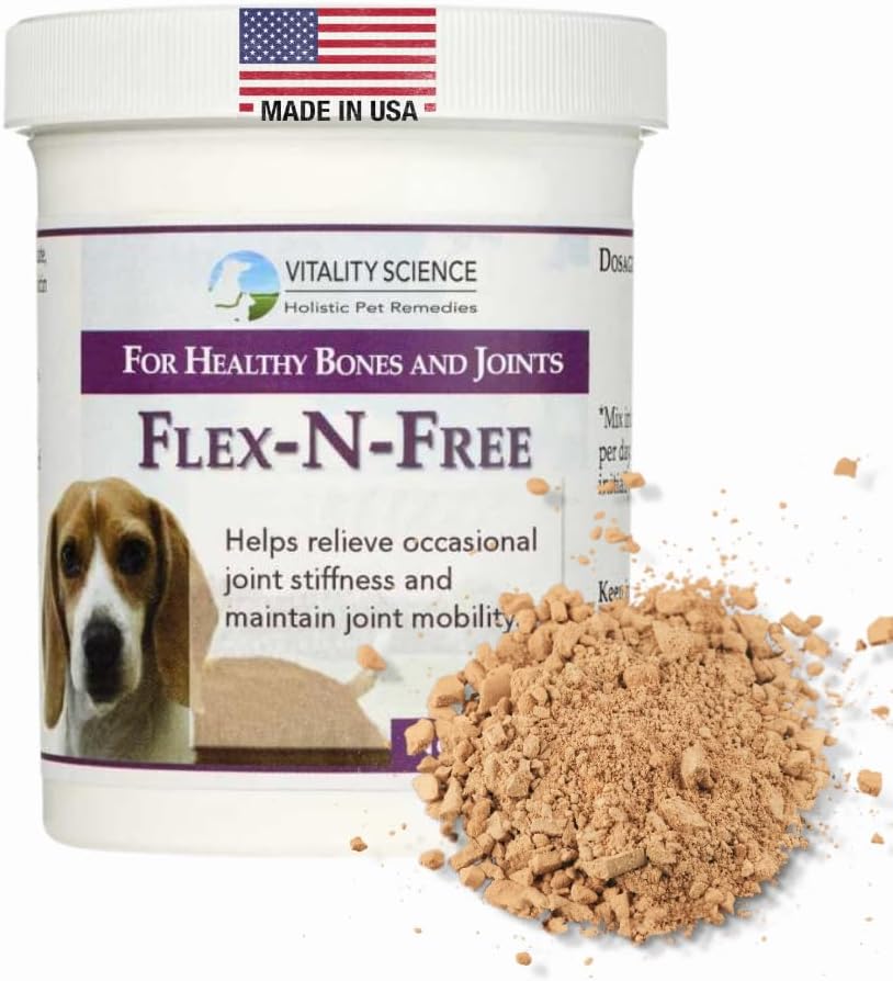 Vitality Science Flex N Free for Dogs | 건강한 Bones & Joint | Relieves Stiffness | 관절 이동성 유지 | 염증 감소 | 뼈 조직 구축 | 100 % 안전 및 자연 (120g)