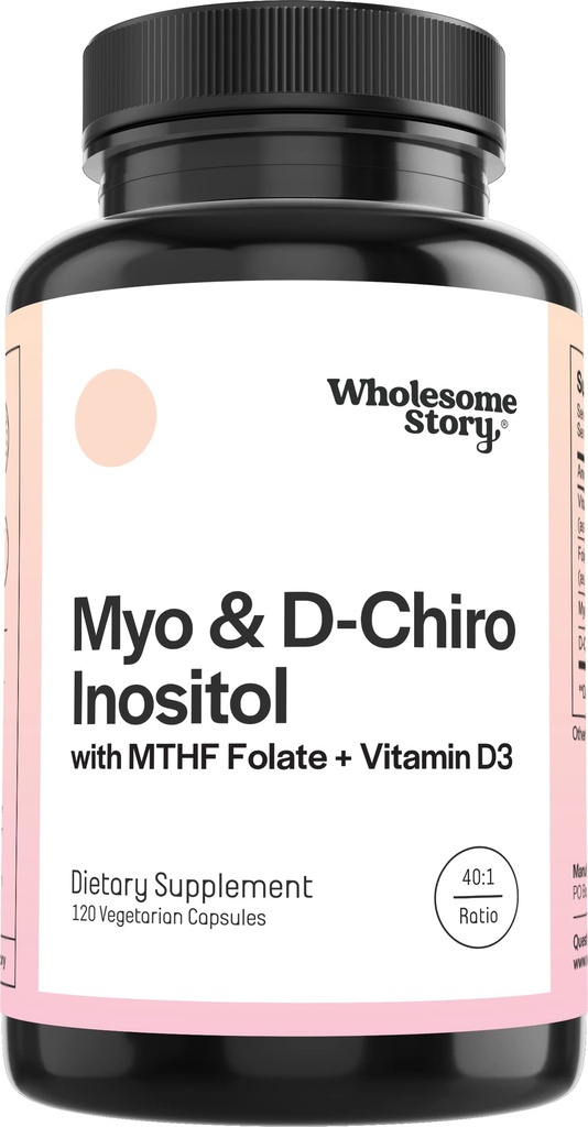 Myo-Inositol & D-Chiro Inositol 캡슐 MTHF, Folate, 비타민 D|Ovarian Function, 호르몬 균형, & Homocysteine Levels에 대한 지원 | 여성용 불임 보조제 | 40:1 비율