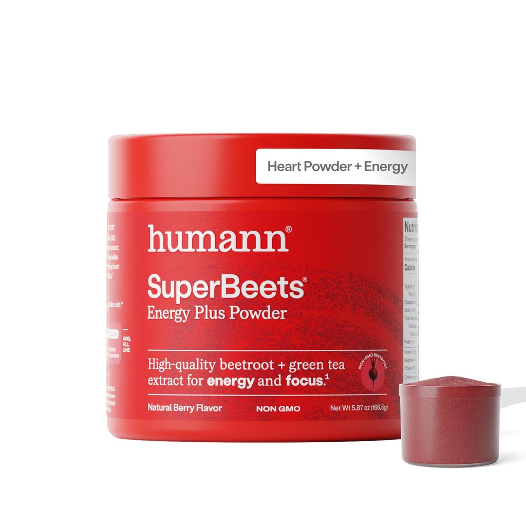 HumanN SuperBeets 에너지 플러스 포도 씨앗 추출물 - 사탕 뿌리 분말, 녹차 추출물, 카페인, 비타민 C, 비 GMO, 5.87oz