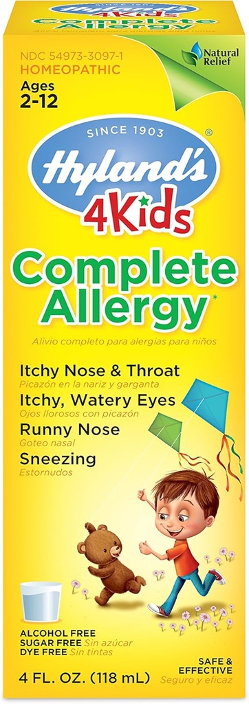 Hyland의 어린이 알레르기 약 4Kids Non Drowsy Childrens Complete Allergy Relief Syrup Safe and Natural for Indoor Outdoor Packaging May Vary, One Color, 4 Fl Oz