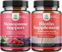 밤의 땀에 대한 완벽한 허브 정신 보충 및 동 Quai Vitex Chaste Berry & Black Cohosh 및 Shiny 두꺼운 머리 성장을위한 순수한 Biotin 알약 - Clear Skin Strong Nails
