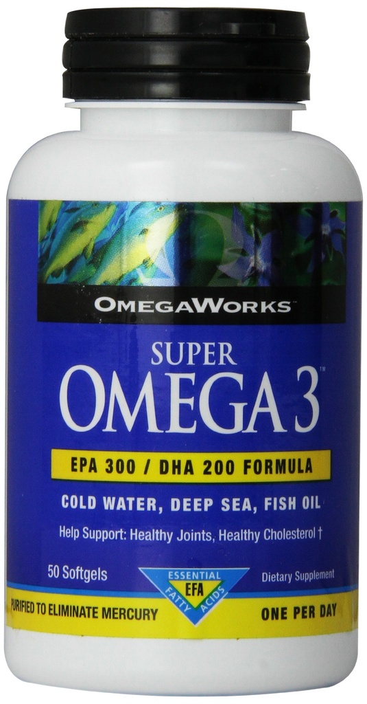 Omegaworks 슈퍼 오메가 3 Softgels, 50-Count 병 (패치 2)