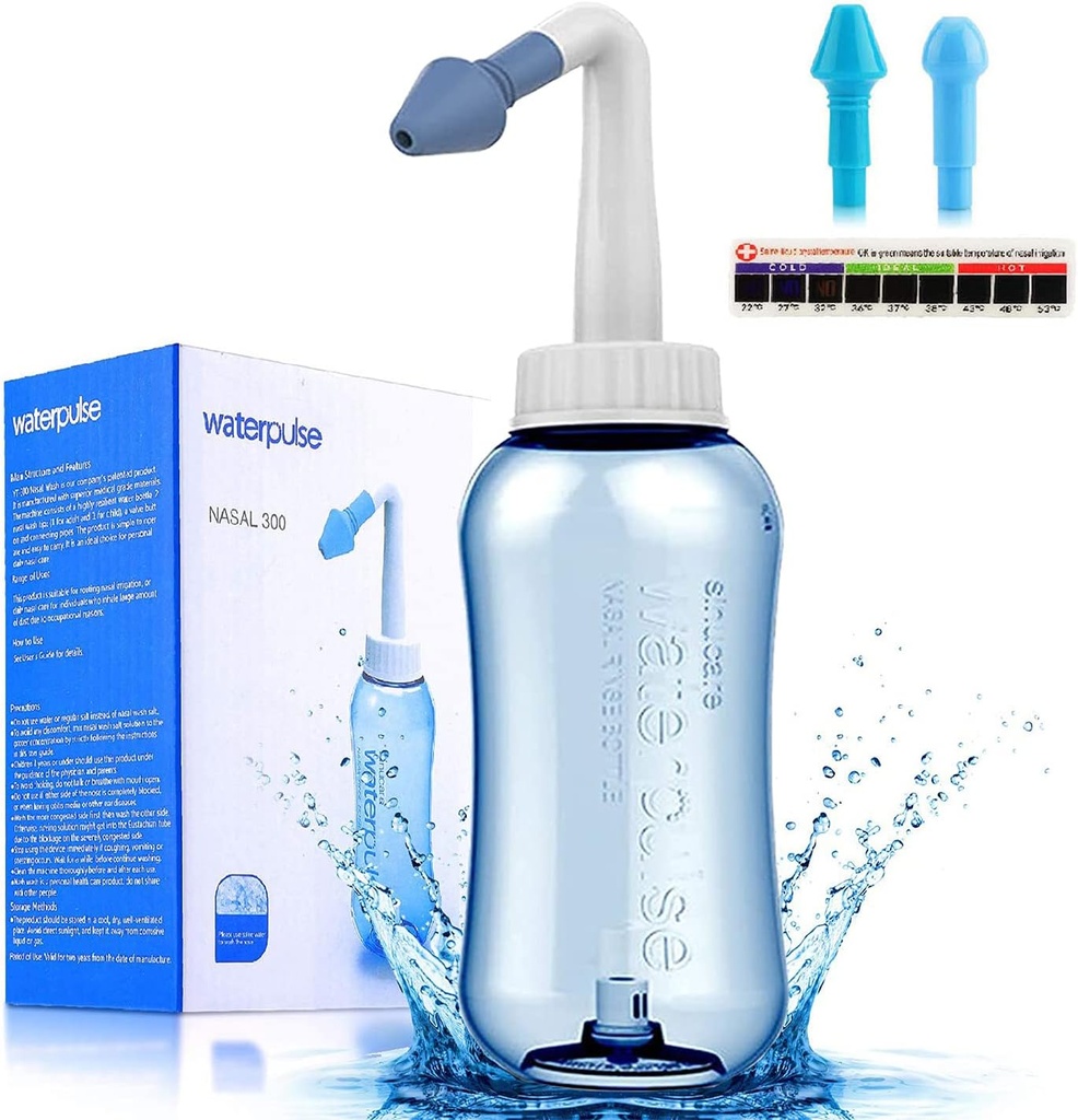 Darate Neti Pot Sinus Rinse Bottle, Nose Wash Cleaner Pressure Rinse Nasal Irrigation for Adult & Kid BPA 무료 스티커 온도계 (300ml)