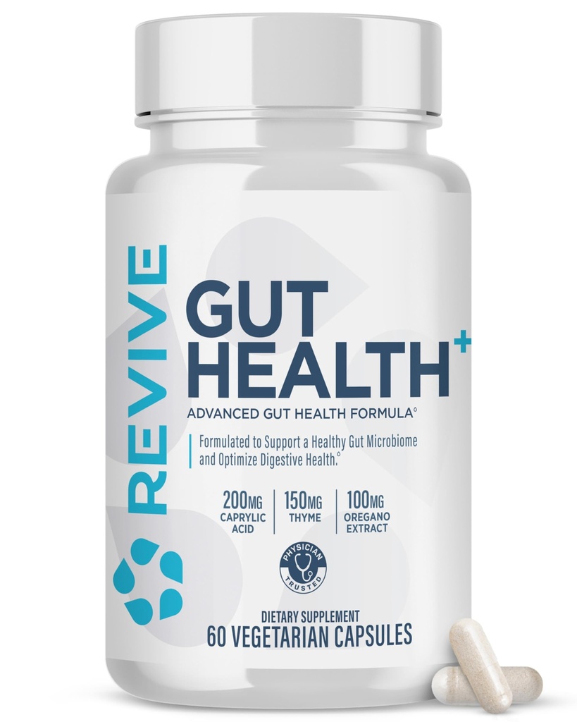 남성 및 여성을위한 Revive MD Gut 건강 보조 식품 - Thyme, Oregano & Milk Thistle - Vegan-Friendly, Gluten-Free - 60 채식 캡슐