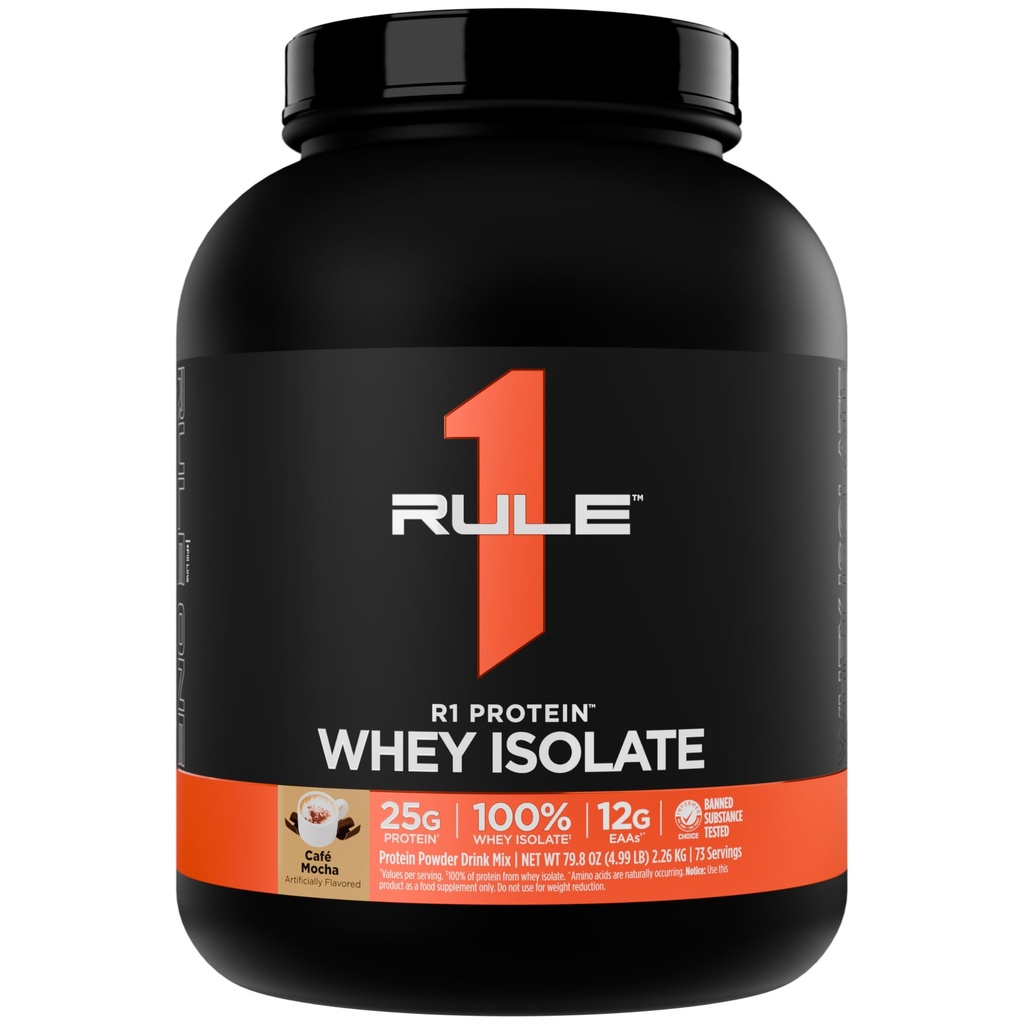 규칙 1 R1 단백질 Whey Isolate - 25g Protein & 6g BCAA로 독점적으로 운동 회복을위한 Isolated & Hydrolyzed 소스 (5 파운드 *, Café Mocha)