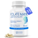 FolateMaxx L-Methylfolate 15mg, 120 캡슐 - 여성 및 남성을위한 의사 공식 메틸 Folate 보충 - 에너지, 계류 및 초점을위한 높은 효능 5-MTHF - 비 GMO, 글루텐 - 무료 (4 월 공급)