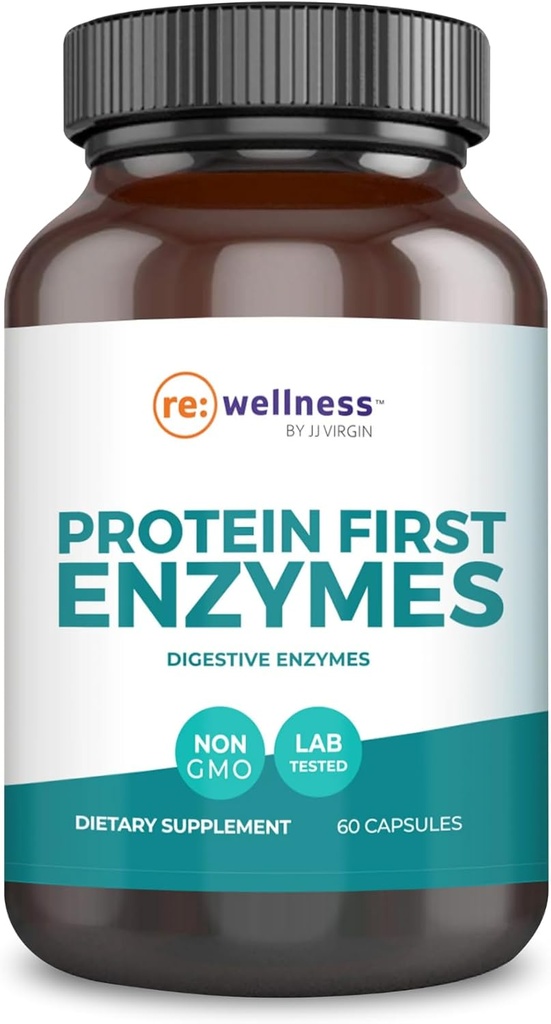 Reignite Wellness by JJ Virgin | Protein First Enzymes | Pepsin & Enzyme Supplement를 이용한 베타인 HCI | 구트 헬스, 다이제스트, 오카시 블로팅 및 가스 지원 | 60 캡슐