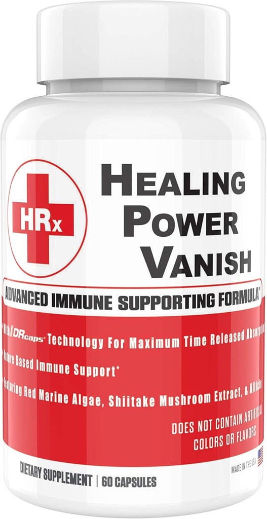 Herp Rescue Healing Power Vanish, 여성용 면역 지원, 버섯 보충, 순수한 Shiitake Mushroom, Beta Glucan, 레드 마린 조류, 60 캡슐