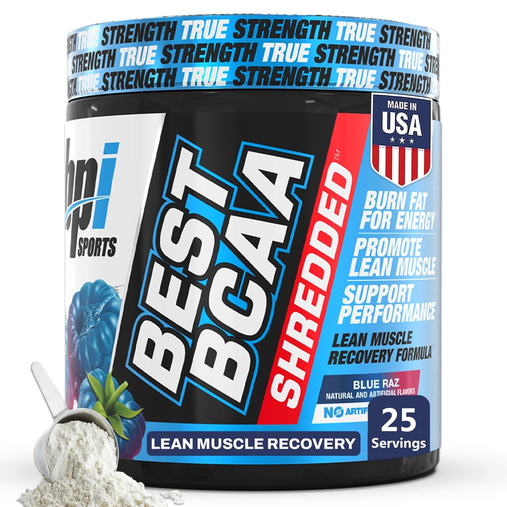 BPI 스포츠 최고의 BCAA Shredded - 카페인 무료 Thermogenic 복구 음료, 여성과 남성, Preworkout BCAAs 아미노산 음료 - 블루 Raz - 25 서빙