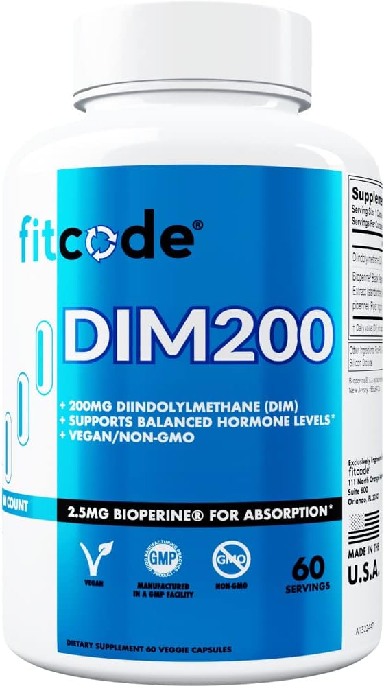 남성용 디인도리 메탄 DIM 보충 - 향상된 흡수를위한 Dim 플러스 Bioperine과 함께 고급 디엠 200mg - 향상된 에너지 계류 및 성능을위한 Vegan Non-GMO 호르몬 균형 보충