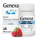 Genexa Kids’ Clean Dye Free Tummy Relief | Heartburn, Acid Indigestion, Sour Stomach Chewable Antacid | 0% 인공 첨가제, 어린이 칼슘 탄산염, 유기 베리 맛, 30ct