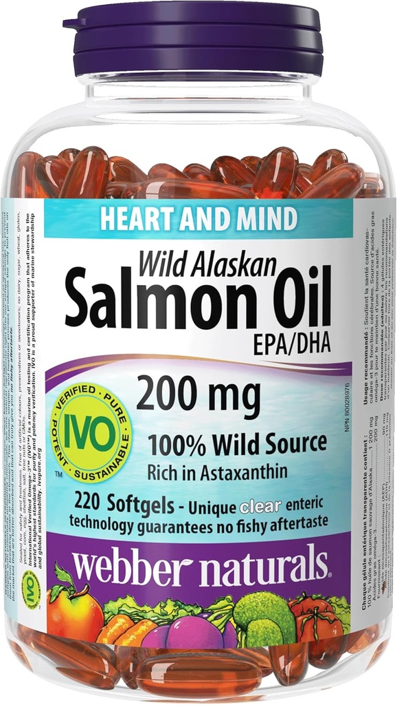Webber Naturals 야생 알래스카 연어 오일, 200 Mg, 220-Count