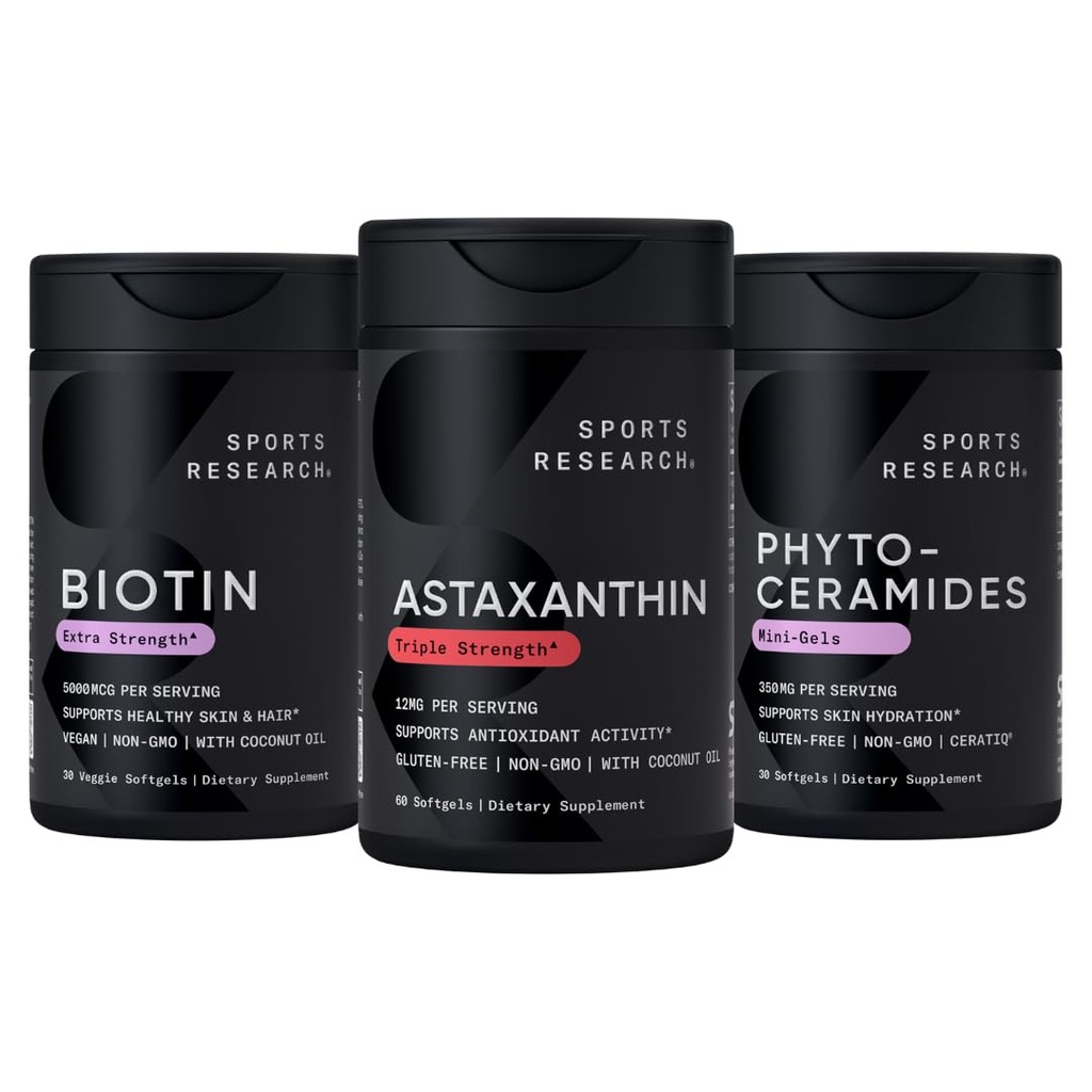 스포츠 연구® 건강한 피부와 머리 지원 - 코코넛 오일, 트리플 강도 Astaxanthin 12mg, 및 Phytoceramides 350mg Softgel · Non-GMO · Vegan · 글루텐 프리