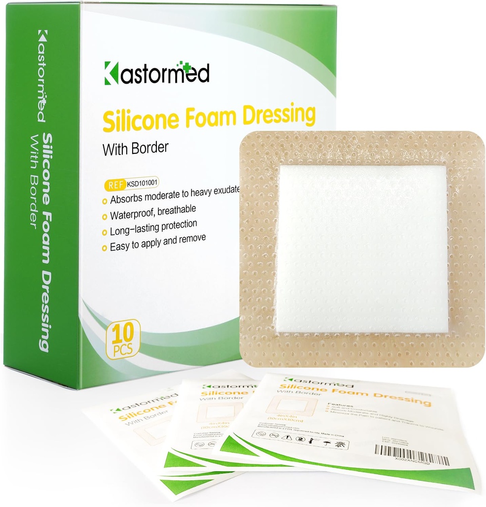Gentle Border 4'x4' 10 Pack, 침대 Sore, 다리 Ulcer, Diabetic Ulcer에 대 한 높은 흡수성 거품 부상 붕대