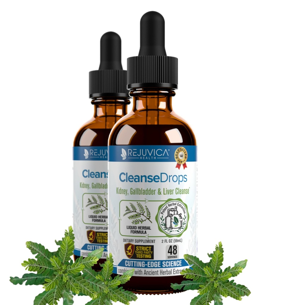 Rejuvica Health Cleanse Drops - 고급 Kidney & Gallbladder Cleanse 지원 보충교재 - 더 나은 흡수를 위한 액체 납품 - Amazonian Rainforest에서 사용된 Chanca Piedra