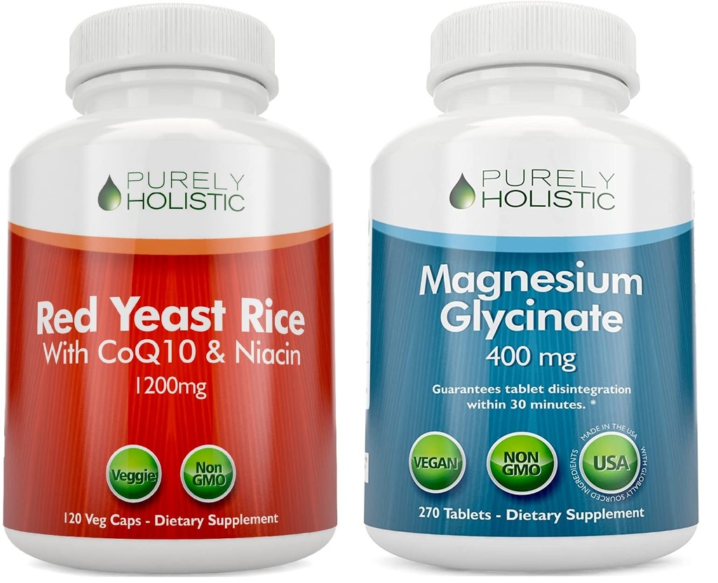 CoQ10 & Niacin + 마그네슘 글리세린 400mg - 120 캡슐 + 270 정제를 가진 순수한 전체적인 빨간 효모 밥 1200mg - 미국에서 만드는