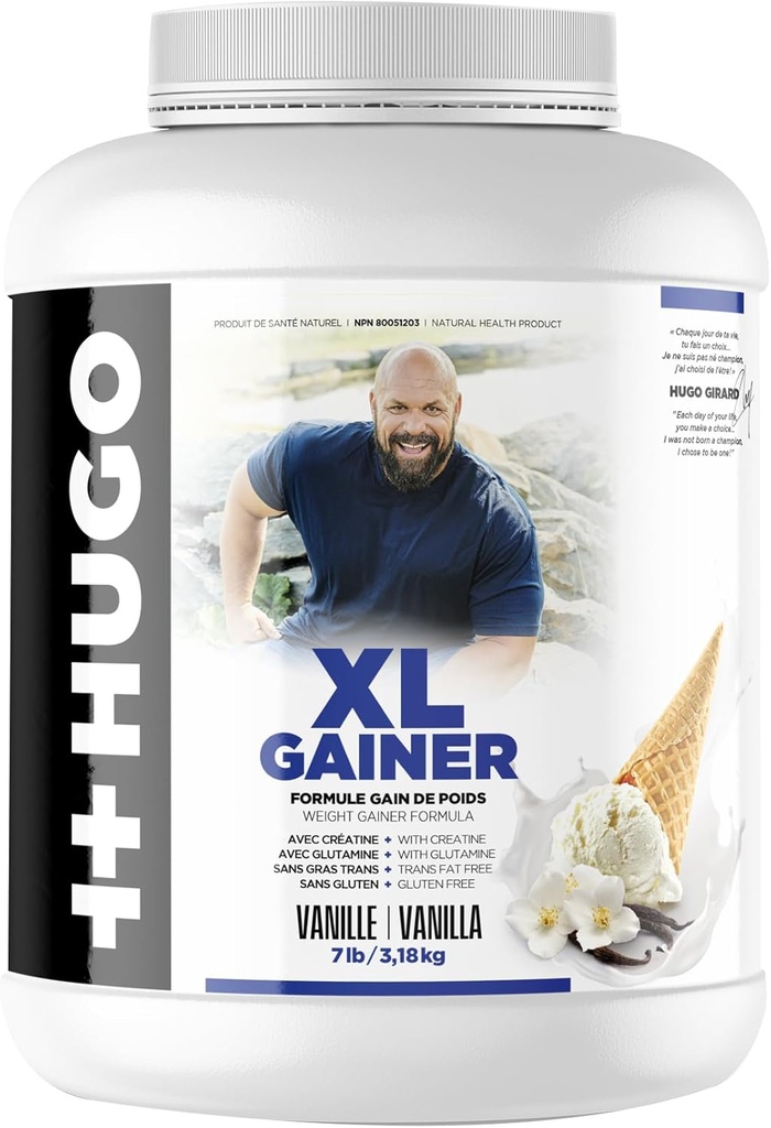 ++Hugo XL Gainer Nutrition Girard Powder | 체중 증가 공식 | 크레아틴 | 글루타민 | 트랜스 지방 무료 | 글루텐 프리 | 7LB/3.18KG | 바닐라/코크레이트 맛 (반닐라)