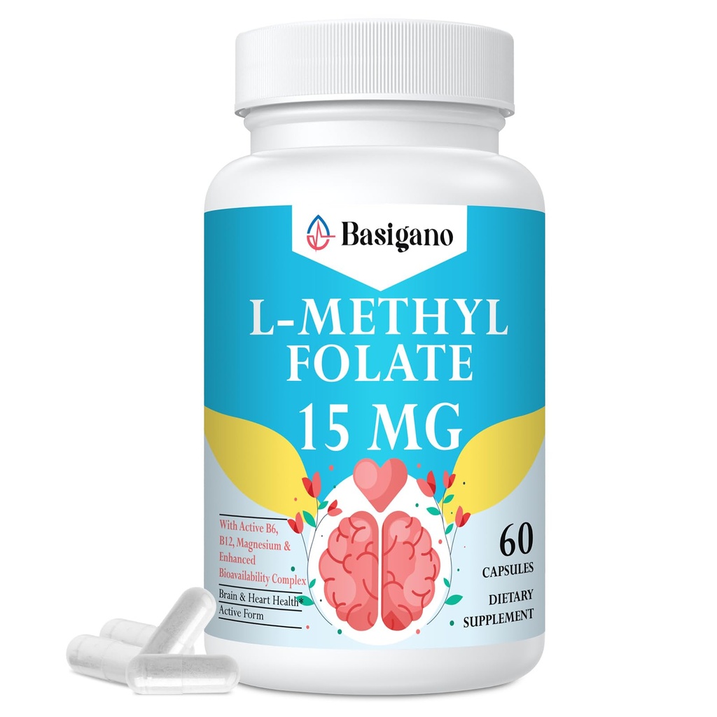 L Methylfolate 15mg (5-MTHF) - B6와 B12를 가진 활동적인 Folic 산 - Vegan, 글루텐 자유로운, 낙농 자유로운 (1 팩)