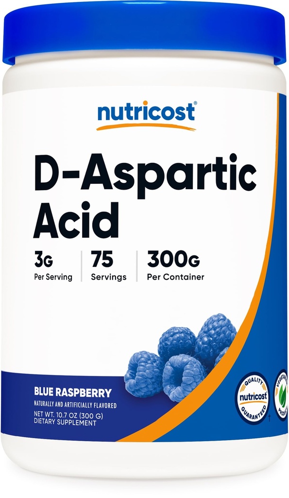 Nutricost D-Aspartic Acid (DAA) 분말 300G (블루 라즈베리) - 맛 D-Aspartic 산성 분말 보충