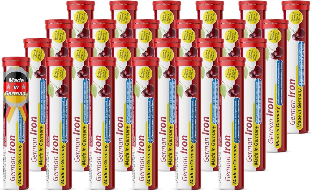 T&D 독일 철 14 mg - 480 Vegan 음료 Effervescent 정제 - 체리 맛 - 독일에서 만든