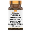 tnvitamins Turmeric & Boswellia Complex (180 캡슐) Ginger Root, Bromelain, & Black Pepper Extract | 관절 공식 : 강력한 관절 지원 보충교재 * 미국 생산