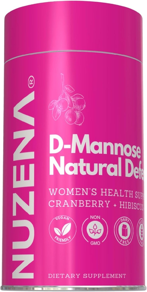 Nuzena D-Mannose + 1000mg Cranberry 150mg, 60 천연 방어 Urinary Tract 지원 캡슐 Hibiscus Flower 100mg 및 Dandelion Root 100mg / 2 캡슐