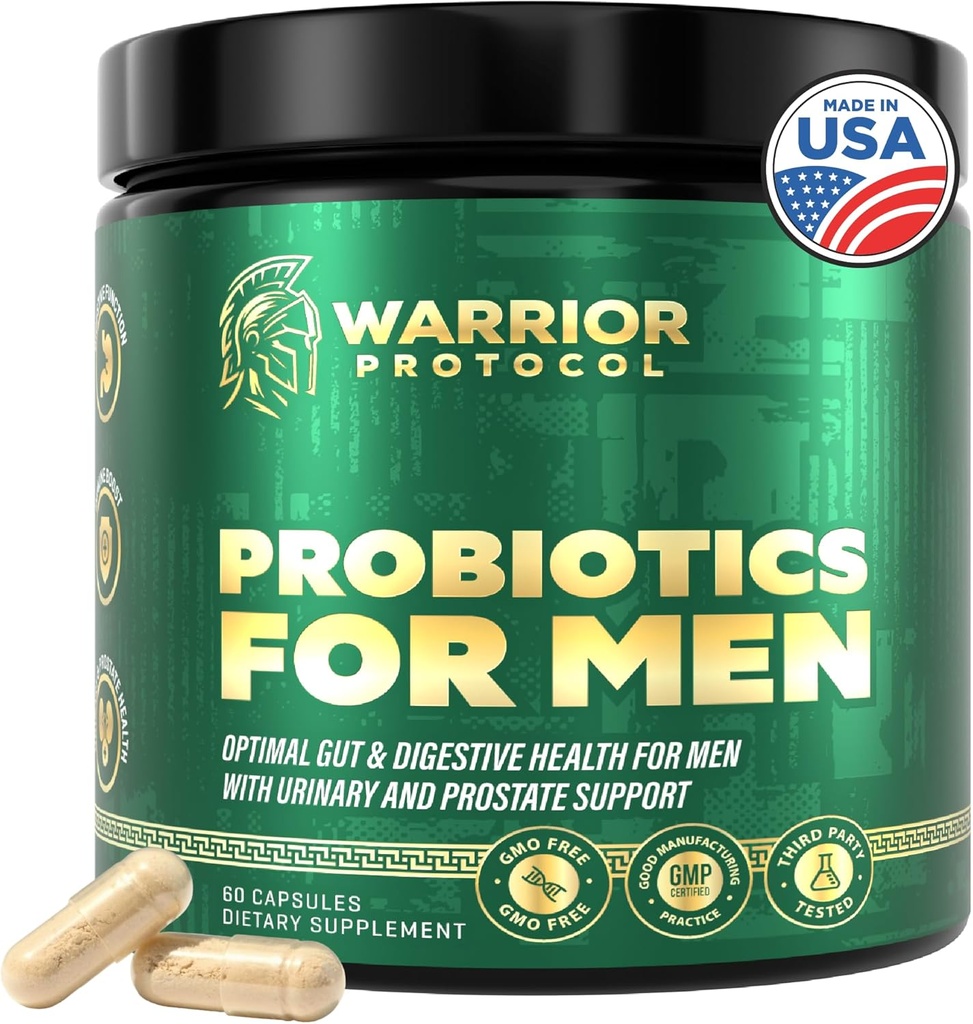 Probiotics for Men with Prebiotics - Digestive Health, Gut Health, Immune Health, Bloating and Prostate Care - Strains 재고 있음, 글루텐 & Soy 무료 60 캡슐.