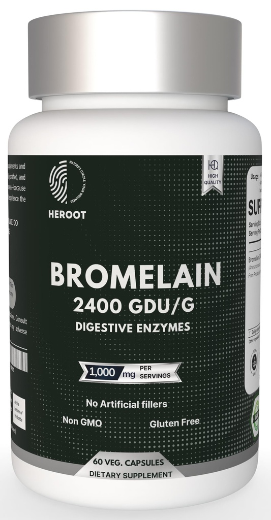 Bromelain 500mg | 60 식물 기반 캡슐 | 2400 GDU Potency | 관절 건강 및 소화 지원 | 방부제 또는 인공 첨가물 없음