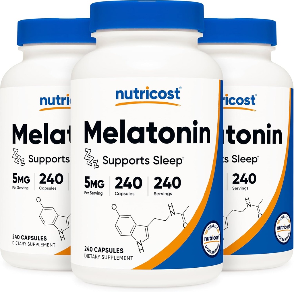 Nutricost Melatonin 5mg, 240 캡슐 (3 병)