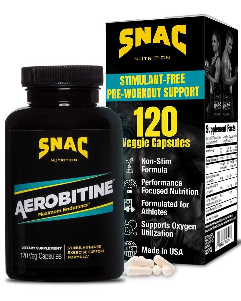 SNAC Aerobitine - 최대 내구시간을위한 무료 사전 운동 보충. Nitric 산화물 승압기는, 혈액 교류를 개량하고, 피로 & Thermogenic 이익을 감소시킵니다. 120의 Veggie 캡슐