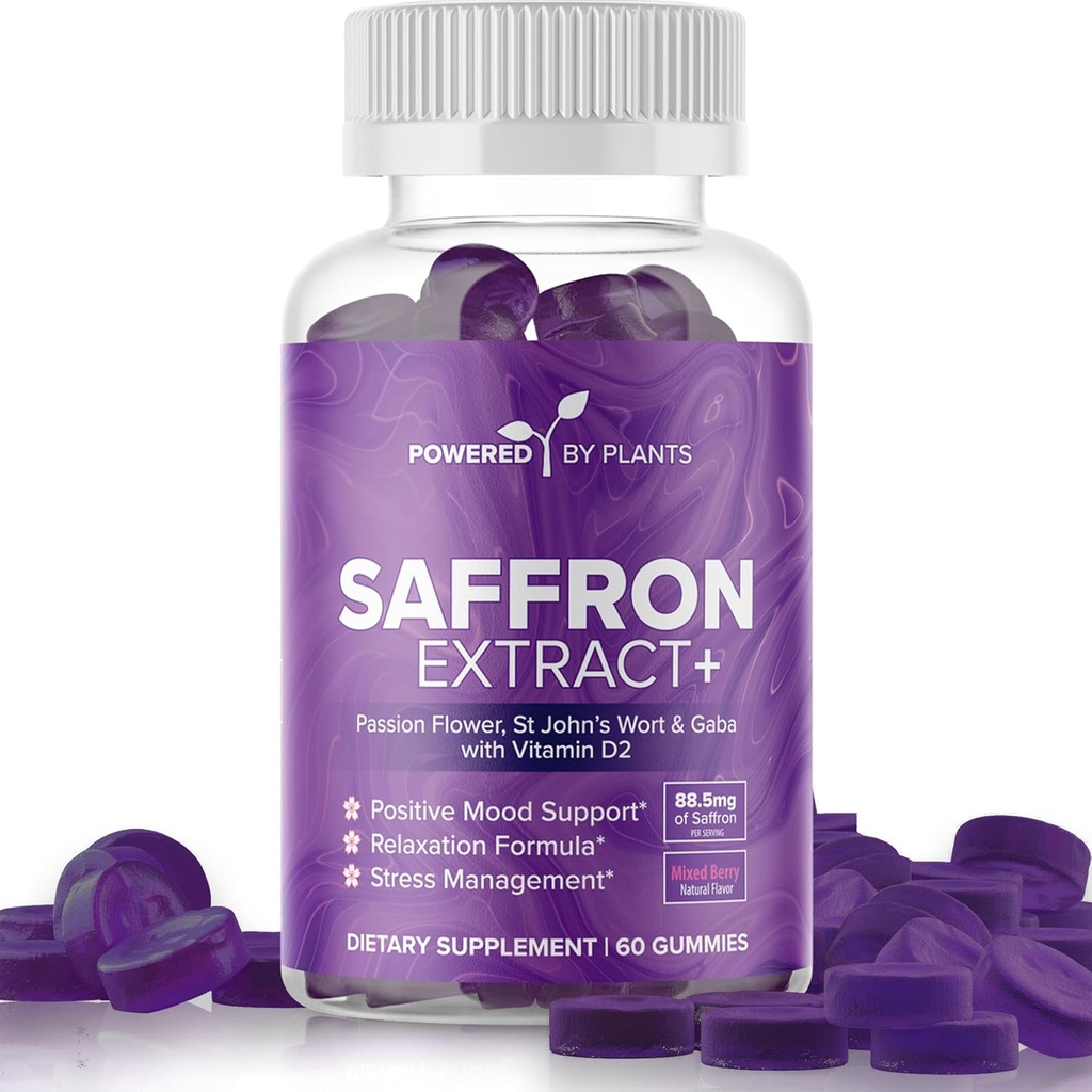 Saffron Extract Gummies with Passionflower & Vitamin D2 - Mood Support, Digestion, & Energy 60 서빙을위한 Saffron 보충제
