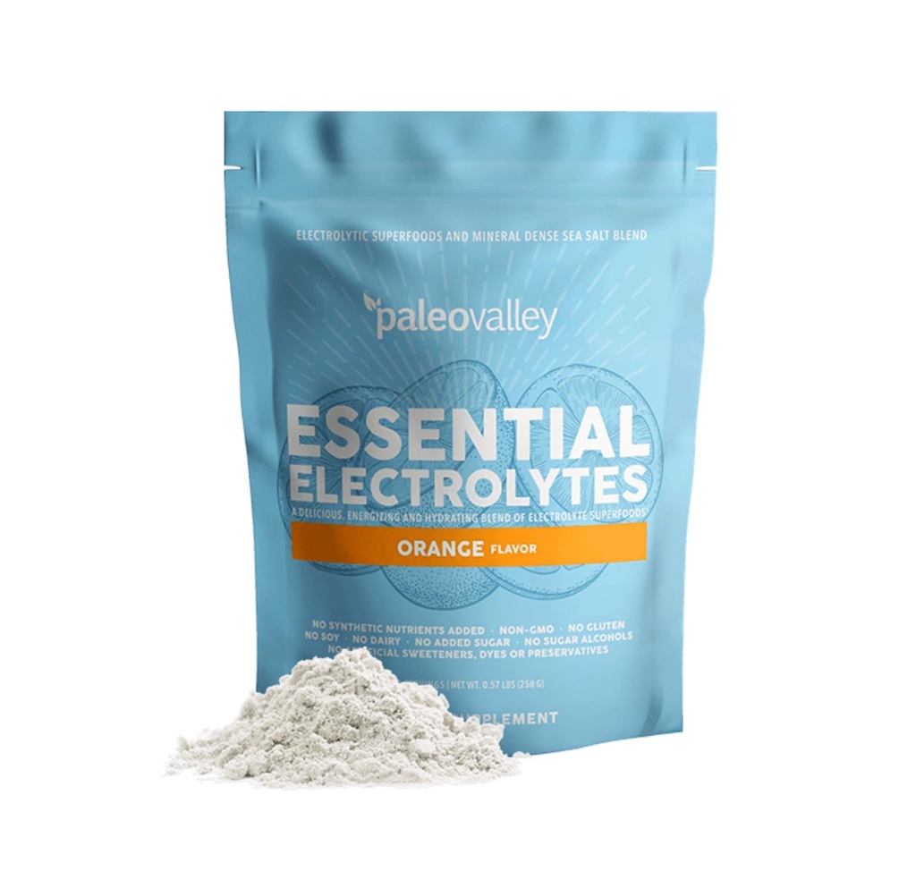 Paleovalley Essential Electrolytes Powder - 완전한 Spectrum Orange Electrolyte Powder for Hydration, 에너지 및 근육 회복 - Sugar 추가 없음 - 28 서빙