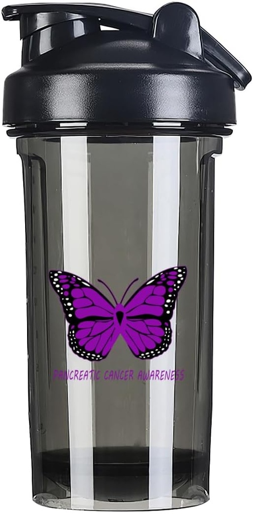 Pancreatic 암 Awareness 18 Ounce 셰이커 병 음료 믹서 누출 방지 전 운동 단백질 쉐이크 식사 보충 쉐이크 병 500ML/18 Oz Black&-1-1