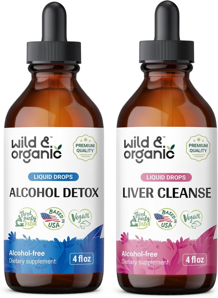 야생 & 유기농 알코올 Detox Tincture 4 fl oz & Liver Cleanse Tincture 4 fl oz