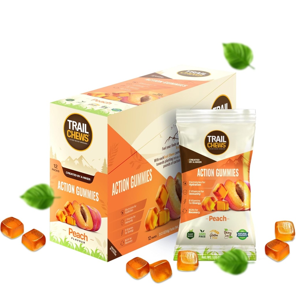 – 복숭아 맛 – 4-in-1 에너지 Gummies for Energy, Hydration, Immunity, Recovery. 부스트 내구력 및 성능. 식물 기초 & 글루텐 자유로운. 12의 부대, 각 10의 Gummies.