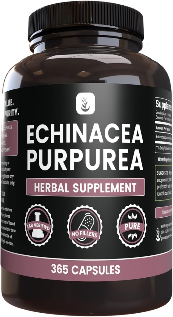 PURE ORIGINAL INGREDIENTS Echinacea Purpurea (365 캡슐) 마그네슘 또는 쌀 필러 없음, 항상 순수, 실험실 검증