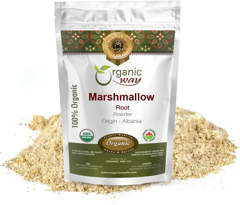 Organic Way Marshmallow Root Powder (Althaea Officinalis) - 허브 티 | 유럽 야생 - 해적 인 | 유기농 및 고셔 인증 | 비 GMO 및 글루텐 무료 | USDA 인증 | 원산지 - 알바니아 (1LBS / 16Oz)