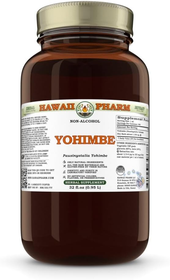 Yohimbe (Pausinystalia Yohimbe) 건조한 Bark 글리세 라이트, 하와이에서 만든, 모든 자연, Vegan, 실험실 테스트 알코올 무료 액체 추출 - 32 fl.oz