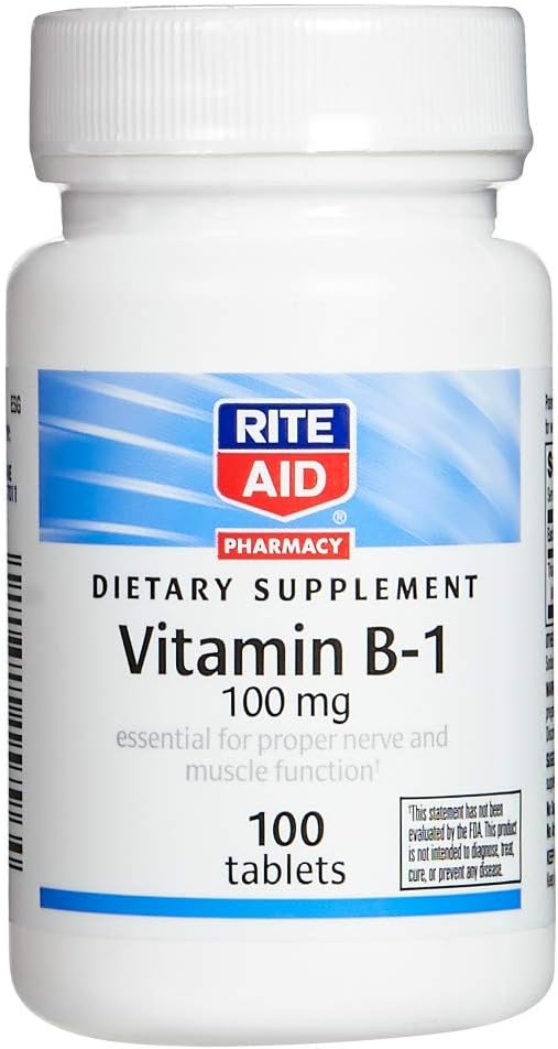 Rite Aid 비타민 B-1 (Thiamine), 100 mg - 100 정제 | Proper Nerve 및 근육 기능에 필수적 | Nerve & 근육 지원 | 비타민 B1 | B1 비타민 | Thiamine B1 보충교재 | Thiamine B1