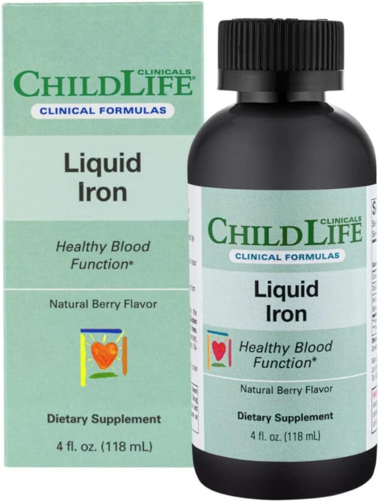 ChildLife Essentials Liquid Iron - 아이를위한 철 보충제, 건강한 혈액 기능, All-Natural, Gluten-Free, 유아용 철 드롭 - 천연 베리 맛, 4 Fl Oz 병