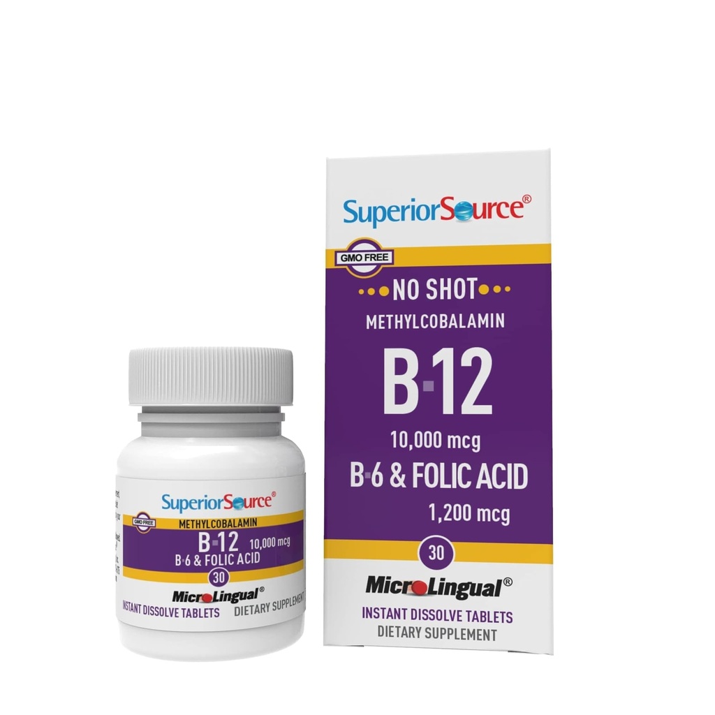 우수한 근원 탄 비타민 B-12 Methylcobalamin 10000 mcg, B-6 & Folic 산 1200 mcg - 지원 뇌 & 심장 건강 - 원조 자연적인 에너지 수준 - 30 이하 언어 해결 정제
