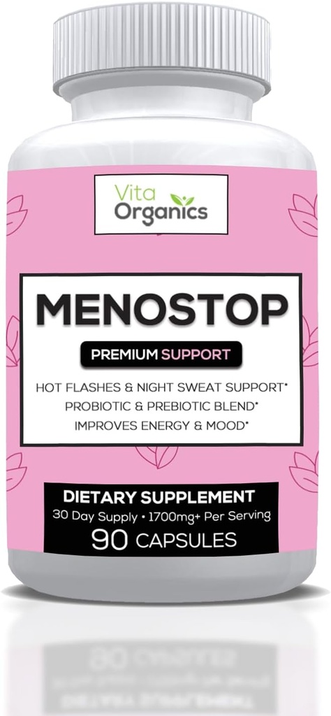 MenoStop - 핫 플래시 및 망투명 지원 - 블랙 코호시, Ashwagandha, Dong Quai, Prebiotic 및 Probiotic Blend - 30 일 공급