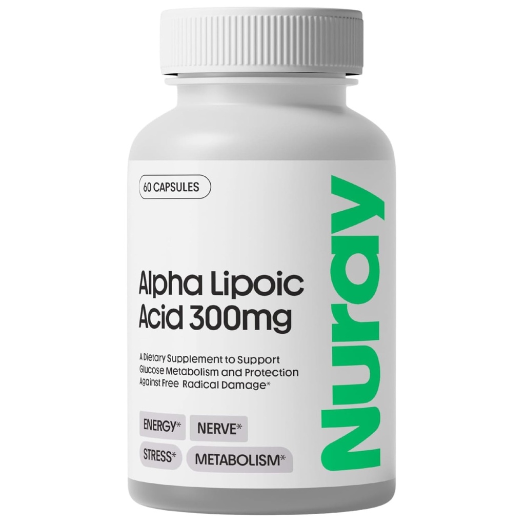 Nuray 알파 Lipoic 산 300mg - 건강한 시효를 위한 산화 보충교재, 지원 에너지 생산, Proper Nerve 기능, 대사 - 60 채식 캡슐, 글루텐 자유로운 규정식 보충교재