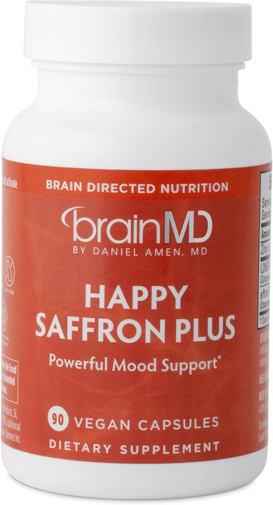 Amen BrainMD Happy Saffron Plus - 90 캡슐, 2 팩 - Saffron Flower Extract, Curcumin & 아연 - Vegan, 글루텐 무료 - 60 총 서빙