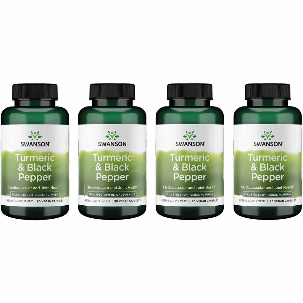 Swanson Premium- Turmeric & Black Pepper - 산화 방지제, 소화 및 관절 지원 - 90 Veg Caps (4 팩)